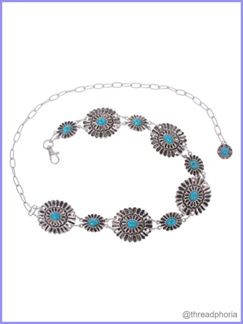 Western Turquoise Concho Chain Belt Antique Silver Metal Clip Southwestern